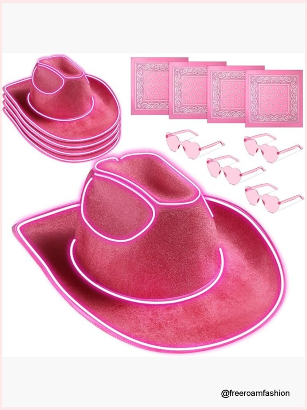 12 LED Cowboy Hat Set with Bandanas & Sunglasses